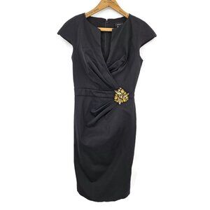 Tadashi Shoji Black Cocktail Dress Womens 2 Cap Sleeve Jeweled Sheath